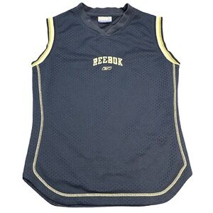 REEBOK VINTAGE unisex embroidered navy mesh sports jersey, size medium.